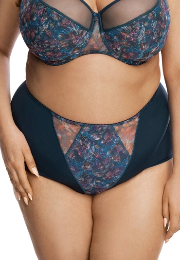 Gaia Dame Slip Klassisch Hoher Bund Voller Hinterteil Gemustert 1140P, Blau