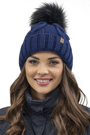 VIVISENCE Wintermütze mit Bommel Damen Warmes Ideal Für Kalte Wintertage 7014, dunkelblau