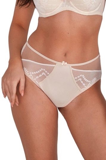 Gaia Dame Slip Unterhose Schleife Spitze Netz Bund Unterwäsche 1191P Bice , Beige