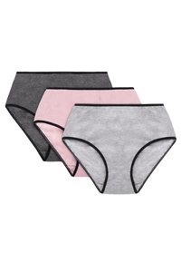 Vivisence Dame Slip Bund Voll Klassisch Unterhose Baumwolle Alltag 4017, schwarzes Gummiband:mix3 3-pack