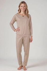 Vivisence Dame Schlafanzug 2-teiliges Set Pyjama Bluse Hose Gemustert Tupfen 2023,