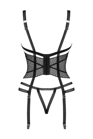 Obsessive Dame Korsett Reizwäsche String Offene Cups Netz Sexy Sinnlich Lanelia, Schwarz