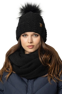 Vivisence Winterset Für Damen Mütze Mit Öko-Kunstpelz-Bommel Und Wärmendem Loop-Schal Perfekte Passform Mit Antistatischem Fleecefutter Hergestellt Aus Garn Ideal Für Kalte Wintertage,
