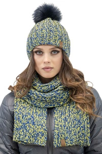 Vivisence Trendiges Damen Winterset Aus Weicher Mütze Mit Bommel Und Langer Schal Aus Zweifarbigem Garn Mit Antistatischem Futter Für Optimalen Schutz Vor Kälte Ideal Für Wintertage, gelb