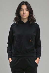 Vivisence Sweatshirt Baumwolle Lockerer Schnitt mit Kapuze Komfort Für Freizeit 9003, schwarz