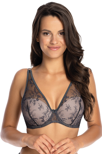 Gaia Dame Bralette-BH  Stickerei Träger Dekolletee Geblümt 1032 Jenny, Grau