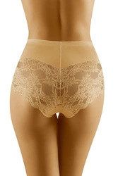 Wolbar Dame Slip Mit Hohem Bund Klassisch Elegant Netz Mesh Gummi Höschen Unterhose WB406, beige/beige/weiß