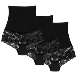 Wolbar Miederslip Damen Slips 3er Pack Panties Höschen Hohe Taille Hipster Slip Figurformende Bauchkontrolle Shapewear Seamless Nahtlose Spitzenhöschen Formwäsche Unterhosen WB183,