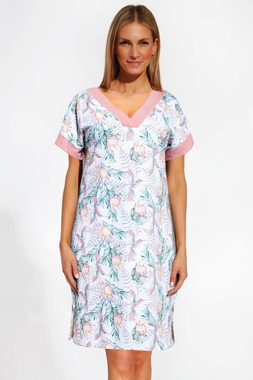 Cornette Dame Nachthemd zum Schlafen Blumenmuster Klassisch Nachtwäsche Baumwolle KR Allison 3 857/266, rosa/grün