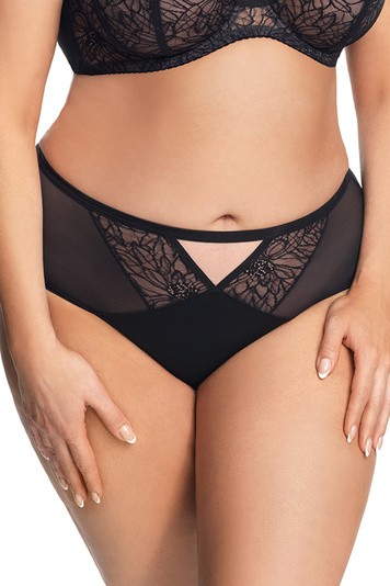 Gorsenia Dame Slip Klassisch Voll Spitze Tüll Elegant Mikrofaser K639 Venezia, Schwarz