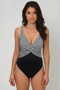 Vivisence Damen Badeanzug Einteilig Mit Softschalen Und Verstellbaren Trägern Figurformend Mit Gefütterter Vorderseite Tiefer Rückenausschnitt Für Strand Und Schwimmbad, schwarz-weiß
