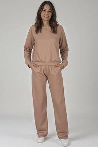 Vivisence Loungewear Damen Trainingsanzug Set Lockerer Schnitt Rundhals Freizeitanzug Mit Taschen 9205,