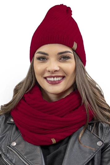 Vivisence Damen Winter Set Mütze Und Loop-Schal Komfort für Kalte Tage 7017Kmpl, rot