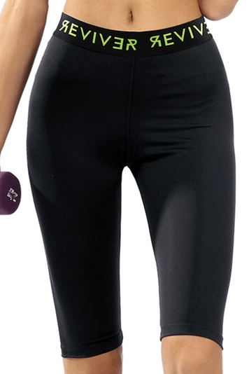 Reviver Dame Leggings Knielang Sportbekleidung Glatt Elastisch F9516, Schwarz