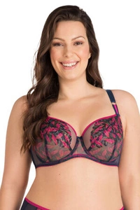 Gorsenia Dame Soft BH Klassisch Tüll Netz Stickerei Geblümt Bunt Alltag K789 Kayla, Dunkelblau