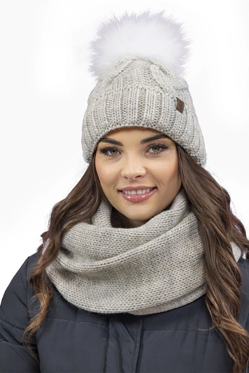 Vivisence Damen Bommelmütze Und Loop-Schal Mit Bommel Ideal Für Wintertage 7014, beige Melange