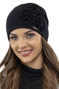 Vivisence Damen Wintermütze Wolle Blumenapplikation Warm Antistatisch 7053, schwarz