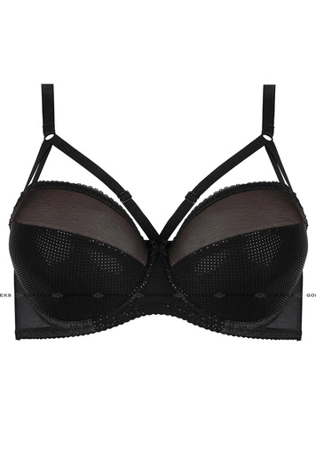 Gorteks Celine/B4 Bügel BH Dame Dessous gepunktet Spitze regulierbar Setteil EU, Schwarz-Beige