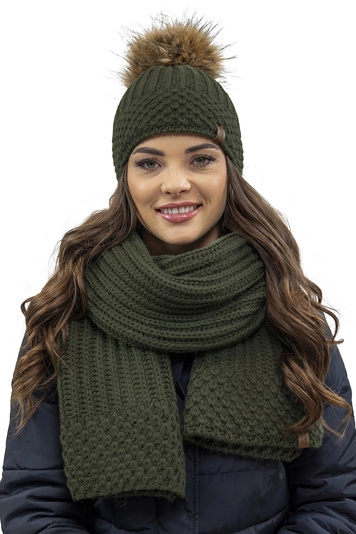 Vivisence Damen Mütze mit Schal Set Mit Fleecefutter Wärme An Wintertagen 7016, grün