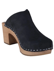 Vollsjö Damen Clogs aus Holz und Leder Hausschuhe Schwarz Holzschuhe Clogs für Frauen, Modisch und Gemütlich Freizeitschuhe, Heimschuhe, Hergestellt in der EU, dunkelblau