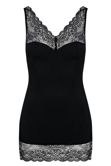 Obsessive Damen Nachthemd String Set Spitze bügellos V-Ausschnitt Miamor, Schwarz