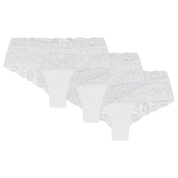 Wolbar Damen Shorts 3er Pack Spitze Pantys Slips Boxershorts Hipster Unterwäsche WB413, weiß