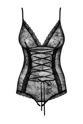 Obsessive Slevika teddy traumhafter Body für Damen, offener Schritt, regulierbare Träger, Top Qualität, Schwarz