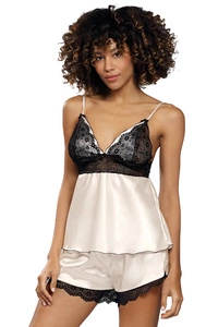 Dkaren Dame Pyjama Set Schlafanzug Zweiteilig Satin Spitze Sinnlich Ola,