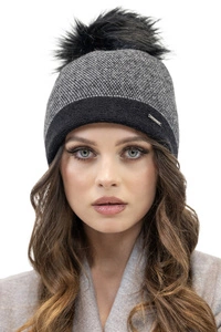 Vivisence Damen Bommelmütze Winter Bommel Strickmütze Subtilem Pepitamuster 7095, schwarzes Pepitamuster