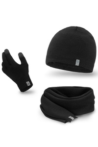 PaMaMi Herren Winter-Set 3-teilig (Handschuhe, Mütze, Loop-Schal) | Handschuhe mit Touchscreen-Funktion | Atmungsaktive Mütze und wärmender Loop-Schal in Strickoptik in 5 Farben,