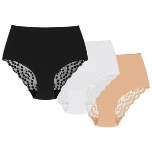 Wolbar Dame Slip 3er Pack figurformend  Spitze Bund Musterlos WB321, beige-weiß-schwarz