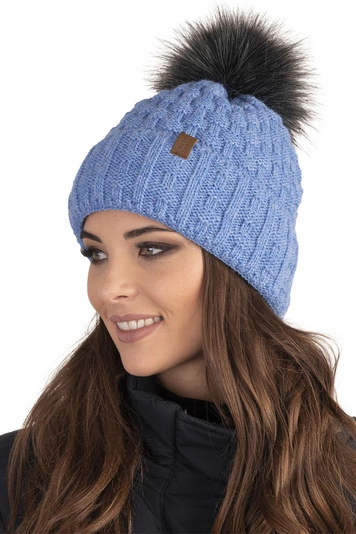 Vivisence Damen Mütze Bommel Warm Fleece Gefüttert Strick Winterstyle 7015, jeans