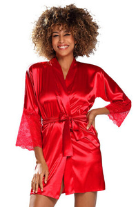 Dkaren Morgenmantel Satin Elegant Spitze Sinnlich Cameron, Rot