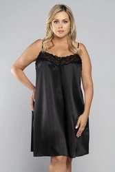 Italian Fashion Dame Nachthemd Satin Glatt Spitze Schleife Nachtwäsche Dotyk, Schwarz