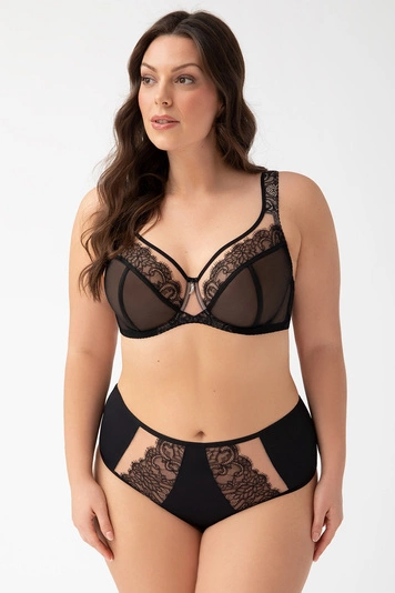 Gorsenia Dame Soft-BH Tüll Spitze Netz Schalen Träger Geblümt Dessous K740 Lauren, Schwarz
