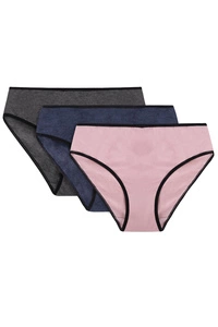 Vivisence Dame Slip Unterhose Klassisch Komfortabel Trendig Alltag Unterwäsche 4016, schwarzes Gummiband:rosa/dunkleblau/schwarzgrau