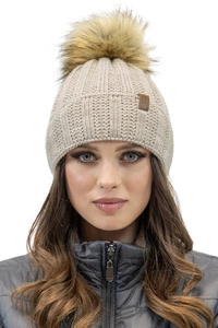 Vivisence Damen Bommelmütze Winter Fleecefutter Kunstpelzbommel Strickmützen 7019, beige
