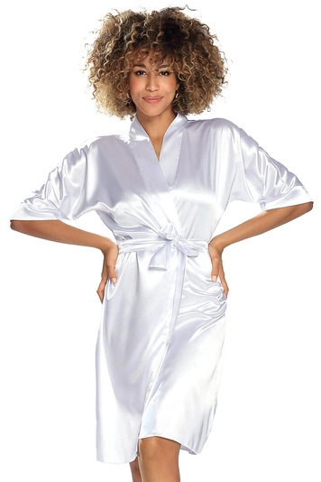 Dkaren Dame Morgenmantel Elegant Satin Musterlos Glatt 100 , Weiß