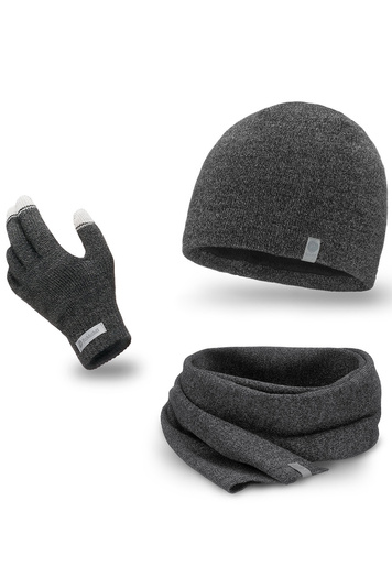 PaMaMi Herren Winter-Set 3-teilig (Handschuhe, Mütze, Loop-Schal) | Handschuhe mit Touchscreen-Funktion | Atmungsaktive Mütze und wärmender Loop-Schal in Strickoptik in 5 Farben, 
