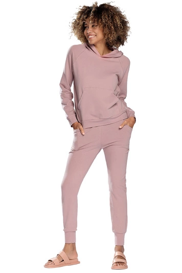 Dkaren Dame Homewear Set Bequem Musterlos Rundhlasausschnitt Komfortabel Seattle, Pink