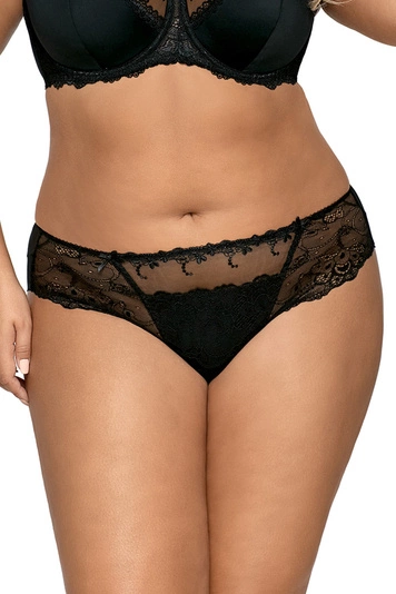 Ava 1030 Slips Damen Dessous Spitze geblümt normaler Bund Setteil EU, schwarz
