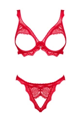 Obsessive Dame Reizwäsche Set 2-teilig Spitze Sexy Offene Cups String Bergamore, Rot