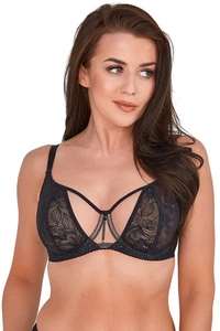 Gaia Dame Soft-BH Spitze Netz Schalen Träger Bügeln Geblümt Sinnlich 1208 Delia , Schwarz