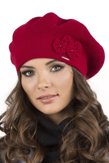 Vivisence Baskenmütze Damen Elegant Blume Warm Herbst Winter Accessoire 7006, rot