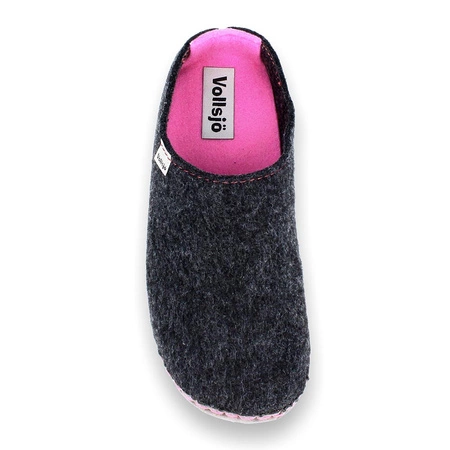 Vollsjö Damen Pantoffeln aus Filz Hausschuhe Dunkelgrau Filzschuhe für Frauen, Modisch und Gemütlich Freizeitschuhe Filzpantoffeln, Heimschuhe, Hergestellt in der EU, dunkelgrau-pink
