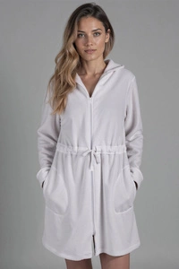Vivisence Bademantel Baumwoll mit Reißverschluss Weiches Und Warmes Material Perfekt Für Das Abendliche SPA 5012, weiß