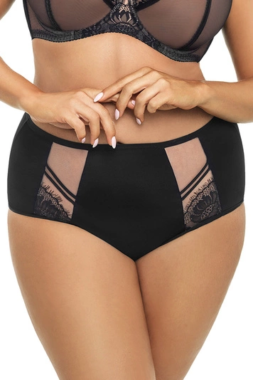 Gorsenia Damen Slip Unterhose Tüll Spitze hoher Bund K497 Paradise, schwarz