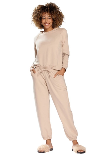 Dkaren Dame Homewear Set Bequem Musterlos Rundhlasausschnitt Komfortabel Wenezja, 