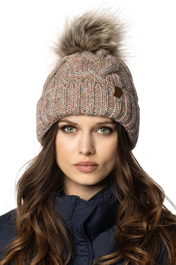 VIVISENCE Wintermütze mit Bommel Damen Warmes Ideal Für Kalte Wintertage 7014, braune Melange