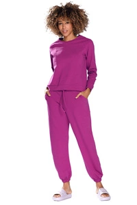 Dkaren Dame Homewear Set Bequem Musterlos Rundhlasausschnitt Komfortabel Wenezja, fuchsia